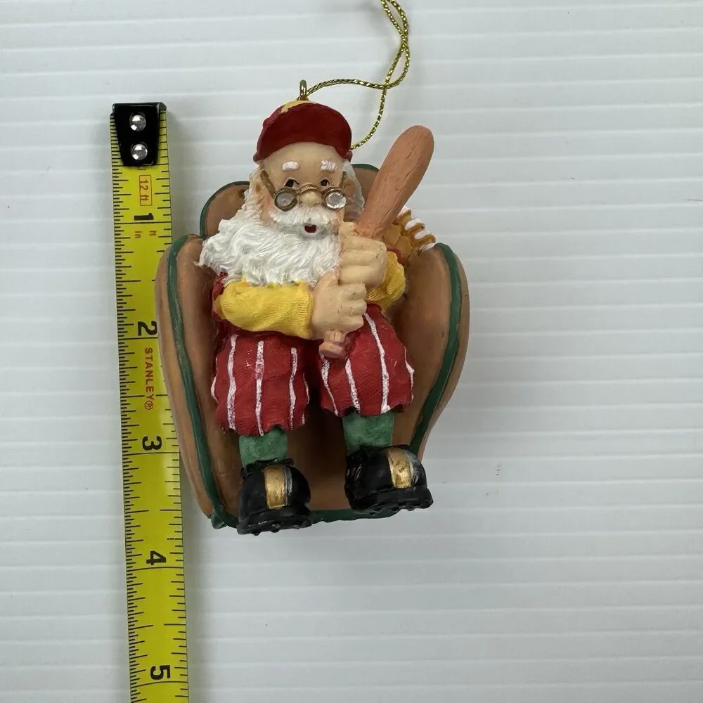 Vintage Baseball Santa Ornament Santa Holding Bat in Glove Chair Sports Xmas